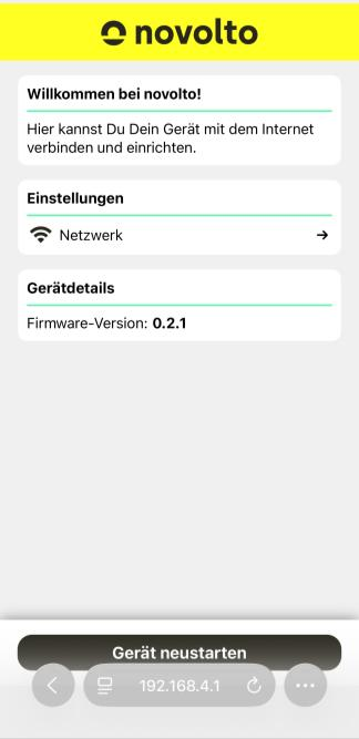 Menu di configurazione novolto Sense