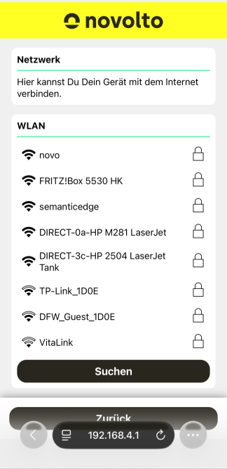 Seleziona la rete Wi-Fi domestica per novolto Sense